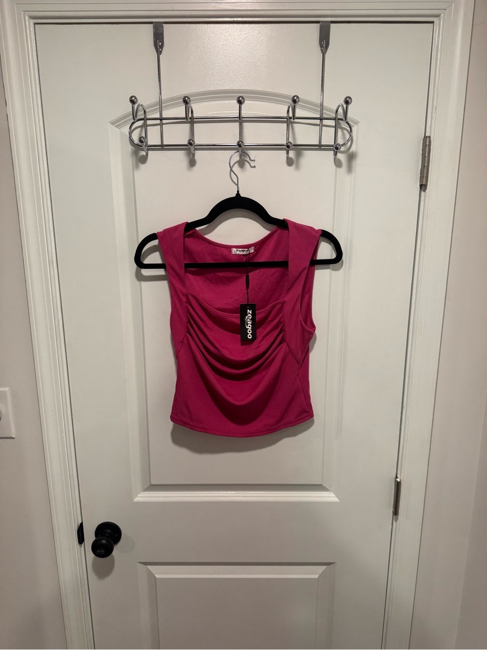 zeagoo Draped Cowl Neck Sleeveless Top - Fuchsia